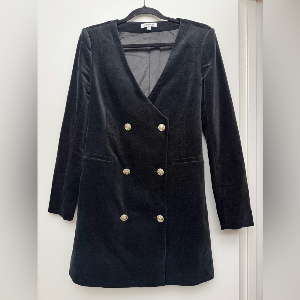 EUC Good American Velvet Double Breasted Boss Blazer Dress Size 2 - Picture 5 of 16